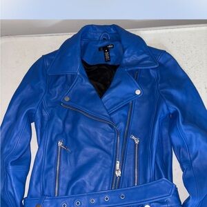 Aqua Royal Blue Leather Jacket